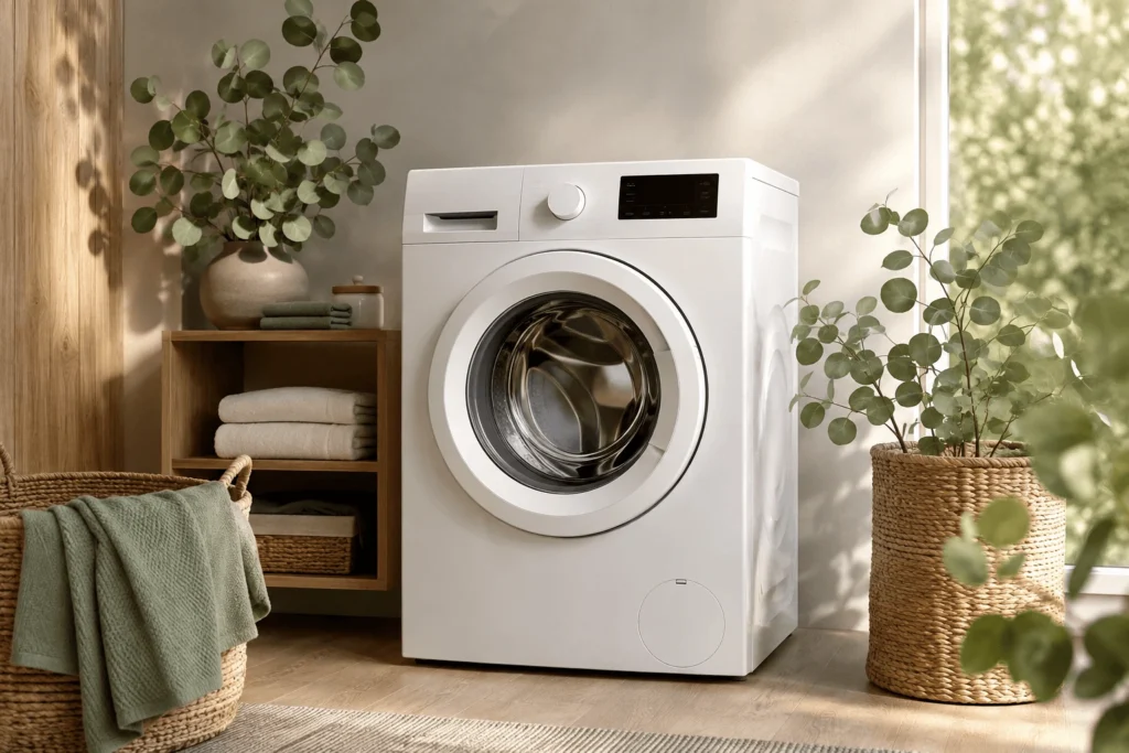 Energiezuinige Miele wasmachine in een lichte wasruimte